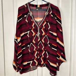 Lane Bryant burgundy dolman sleeve V-neck beaded neckline blouse, 14/16
